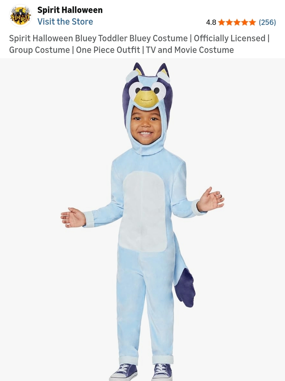 Spirit Bluey Toddler Costume in Light Blue and Navy